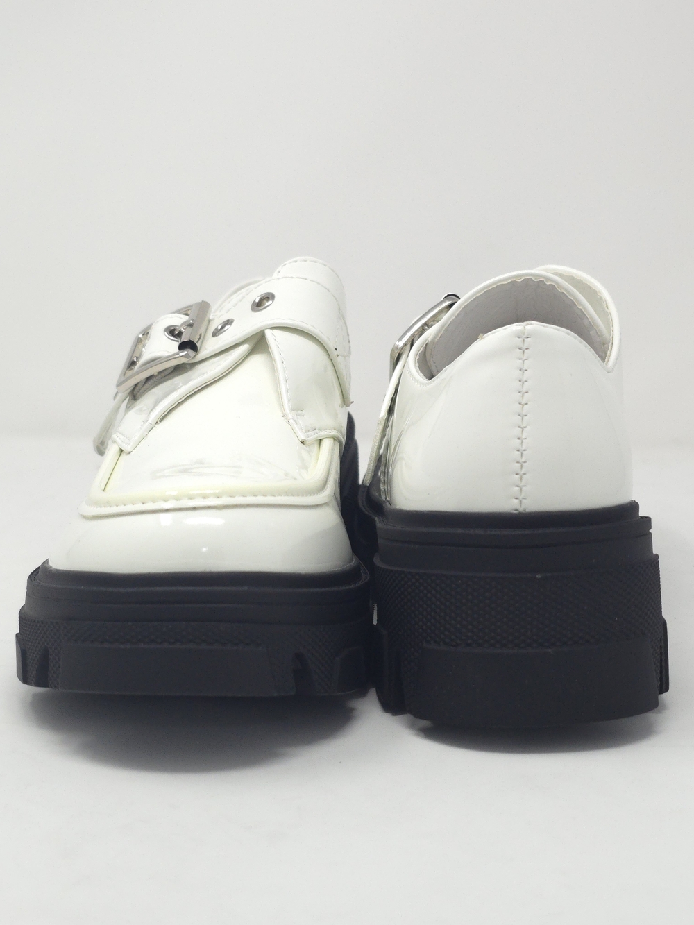 White Chunky Platform Loafers Buckle Strap Lug Sole Slip On Casual Trendy - Picture 5 of 9